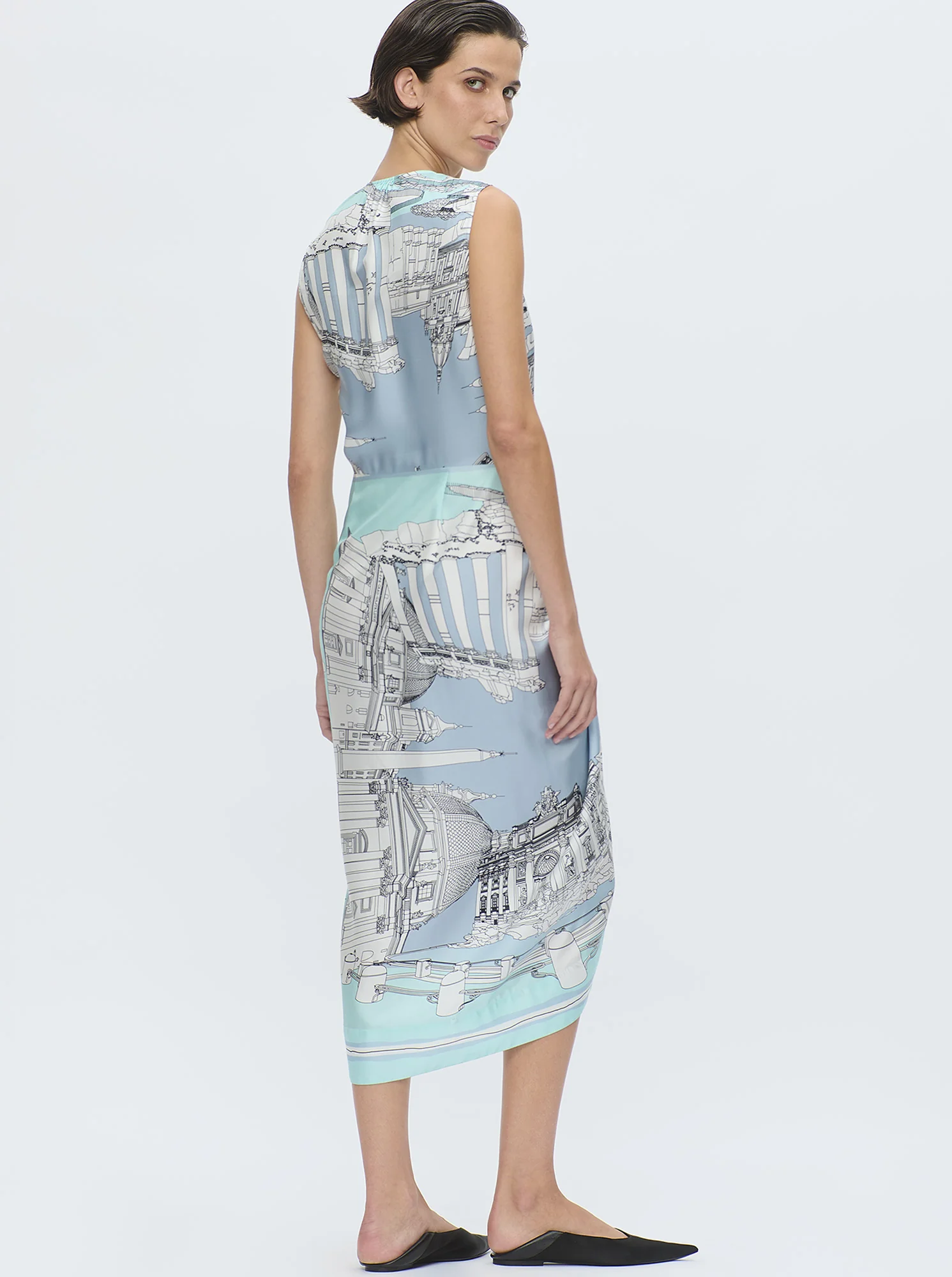 AGNES Print silk dress Turquoise - Image 3