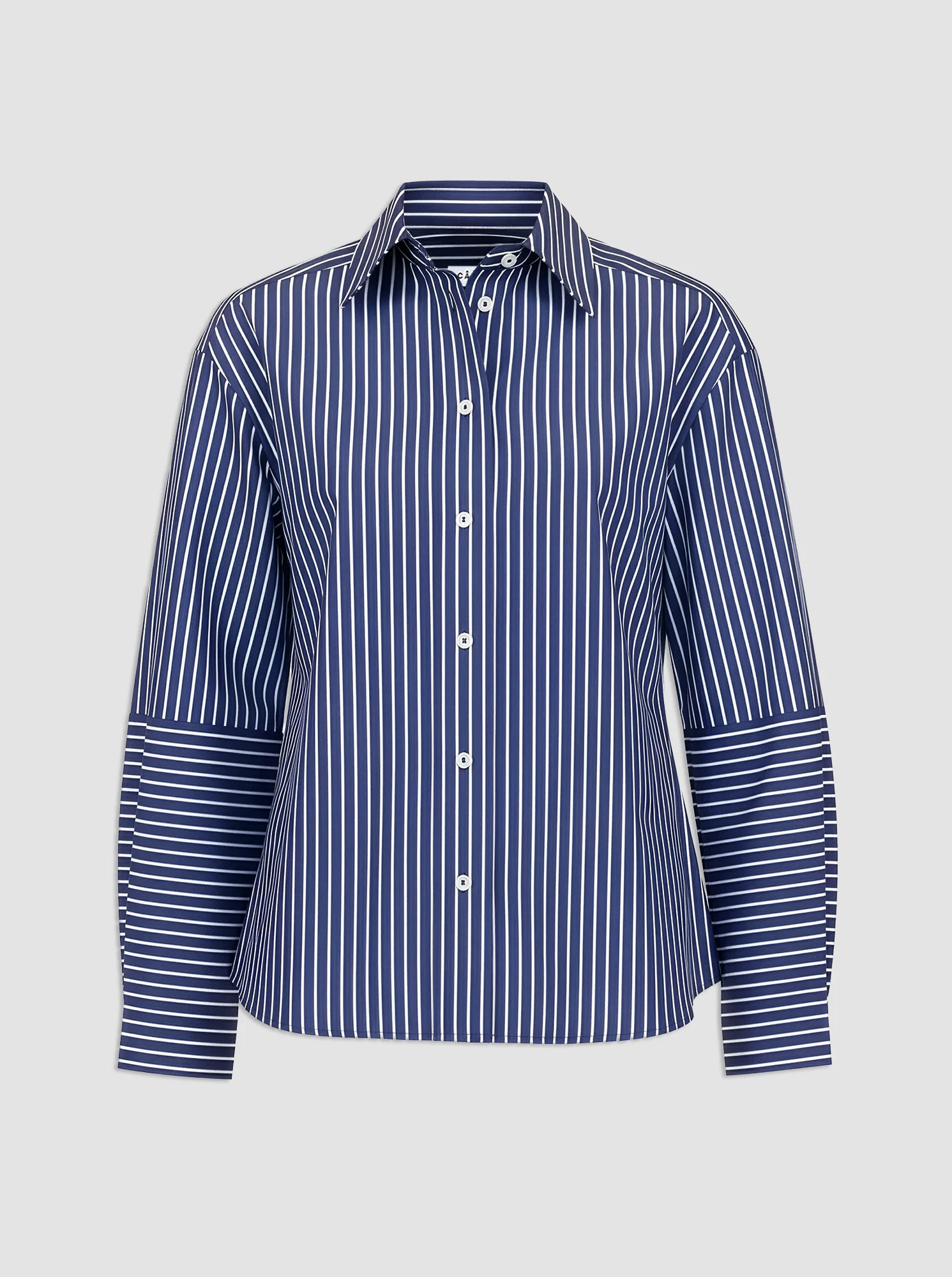AURA Lantern sleeve stripe shirt navy/white - Image 2