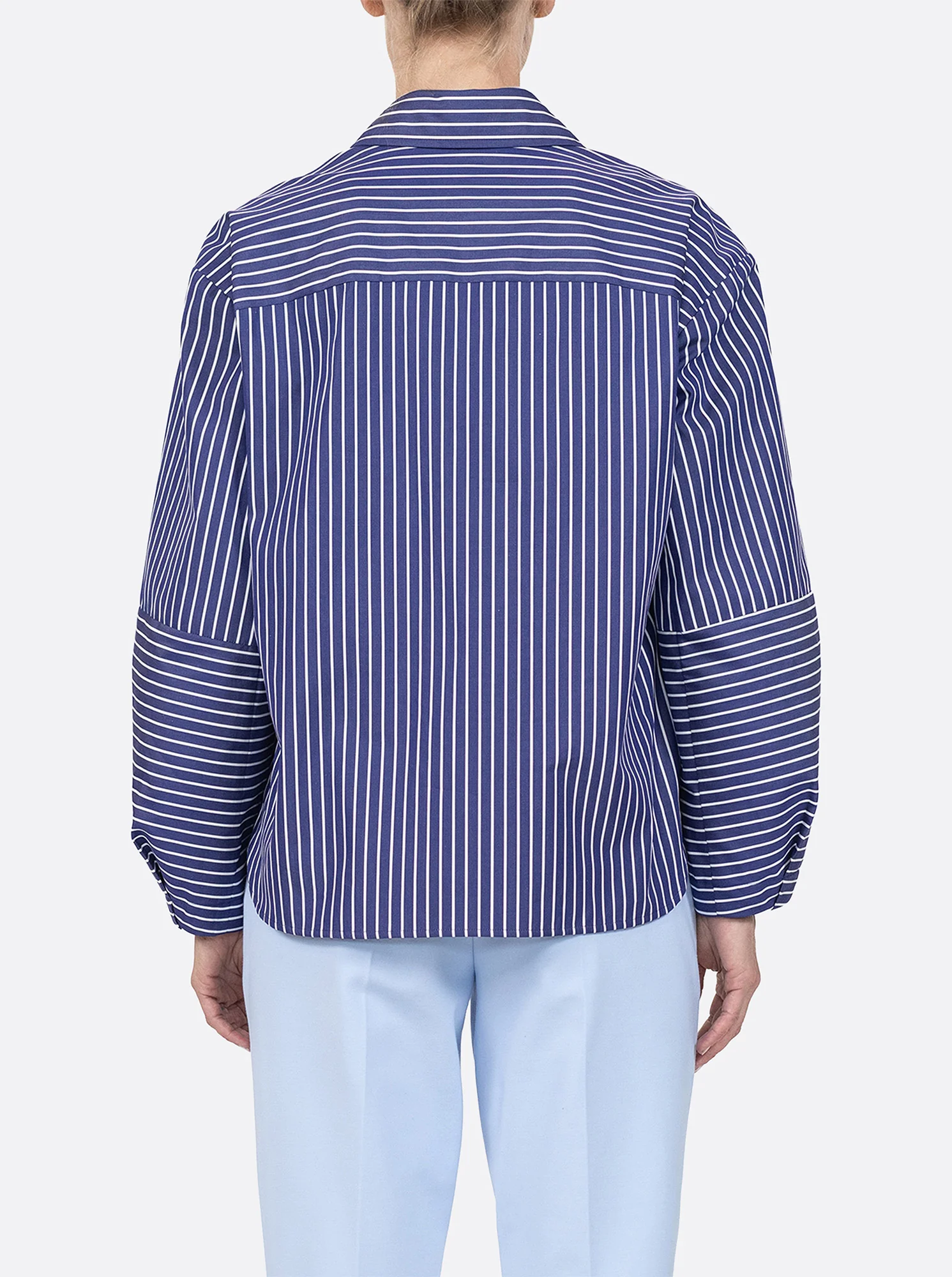 AURA Lantern sleeve stripe shirt navy/white - Image 5
