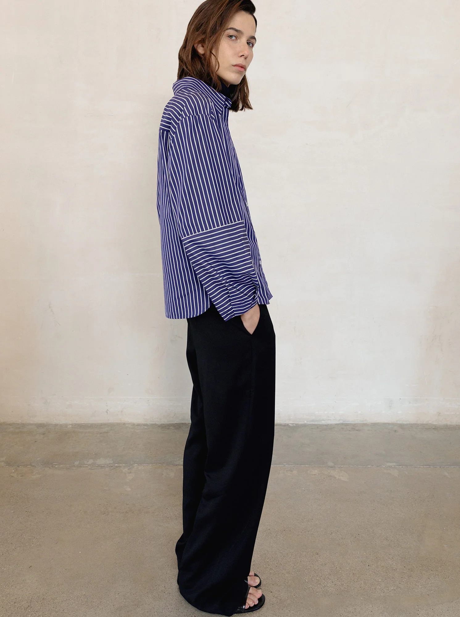 AURA Lantern sleeve stripe shirt navy/white - Image 7