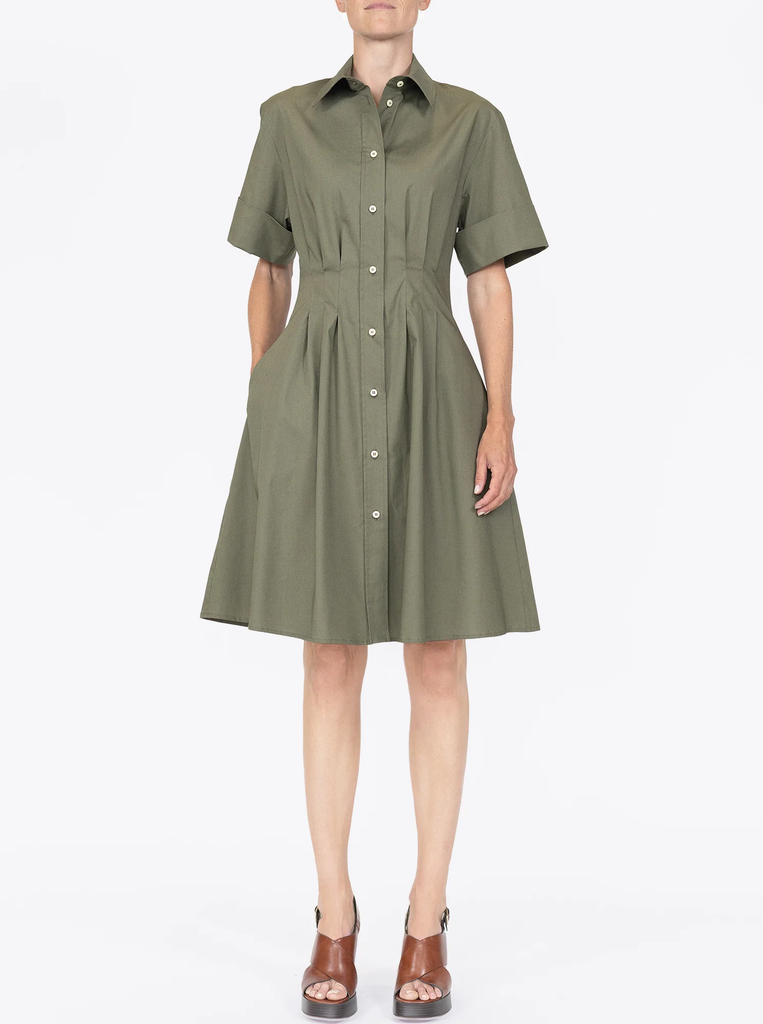 BERGAMO Fit and flare shirtdress Olive - Image 3