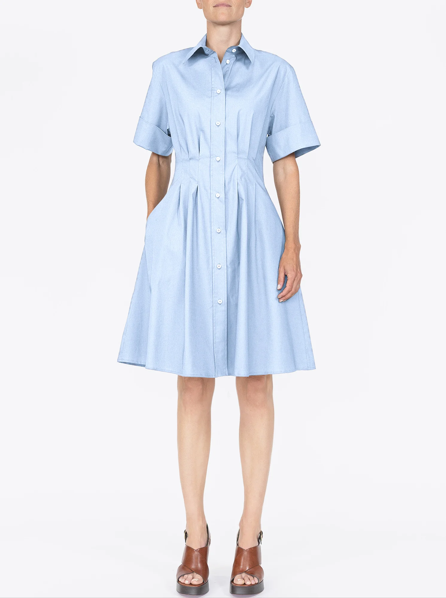 BERGAMO Fit and flare shirtdress Pale Blue - Image 2