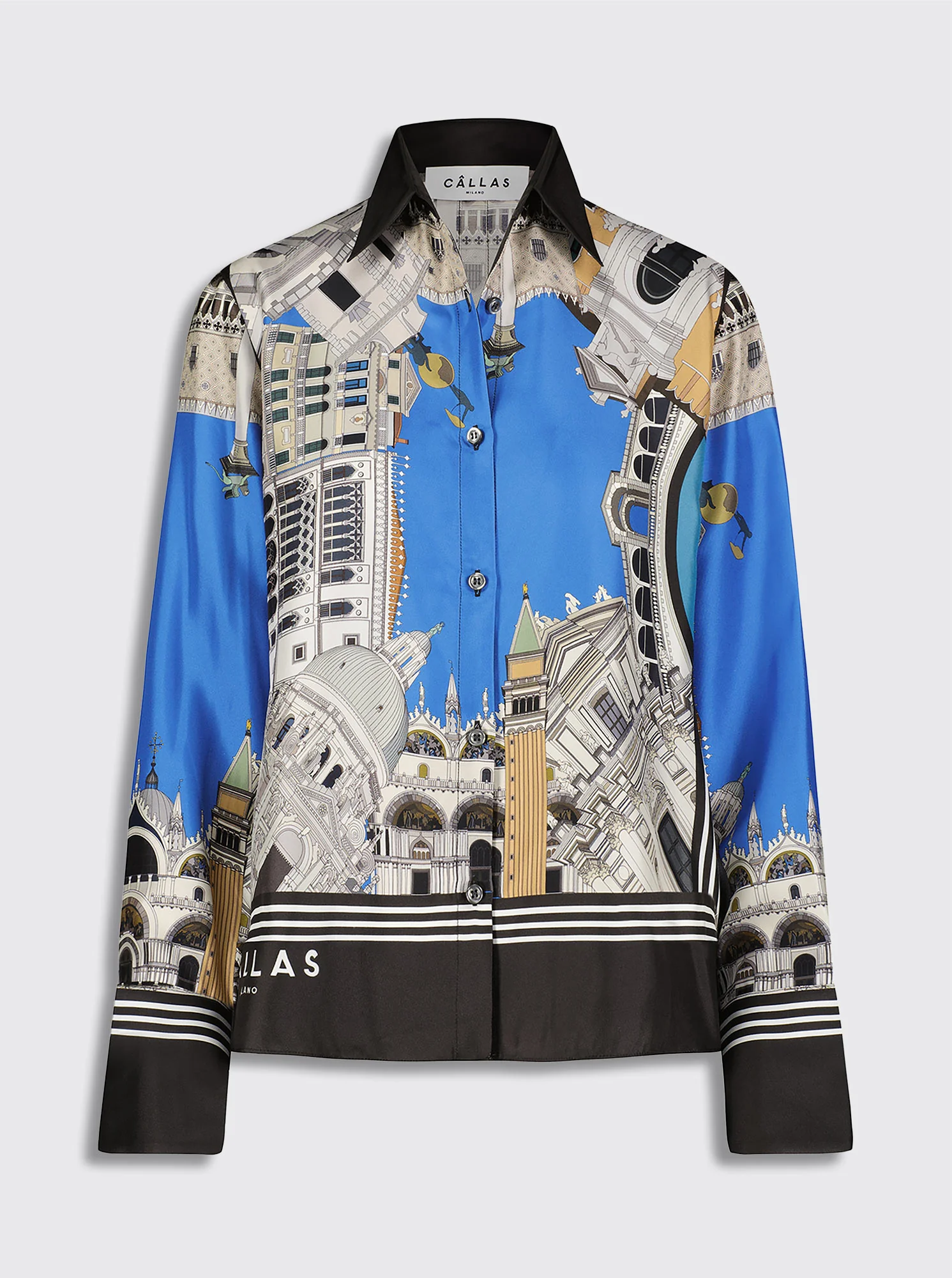 CAMERON Silk Shirt VENICE Print Blue/Black