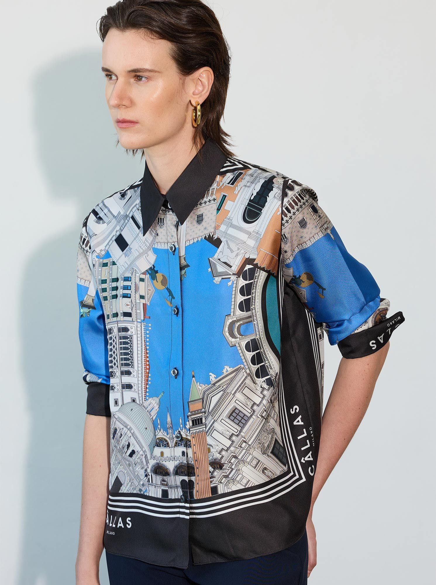 CAMERON Silk Shirt VENICE Print Blue/Black - Image 5