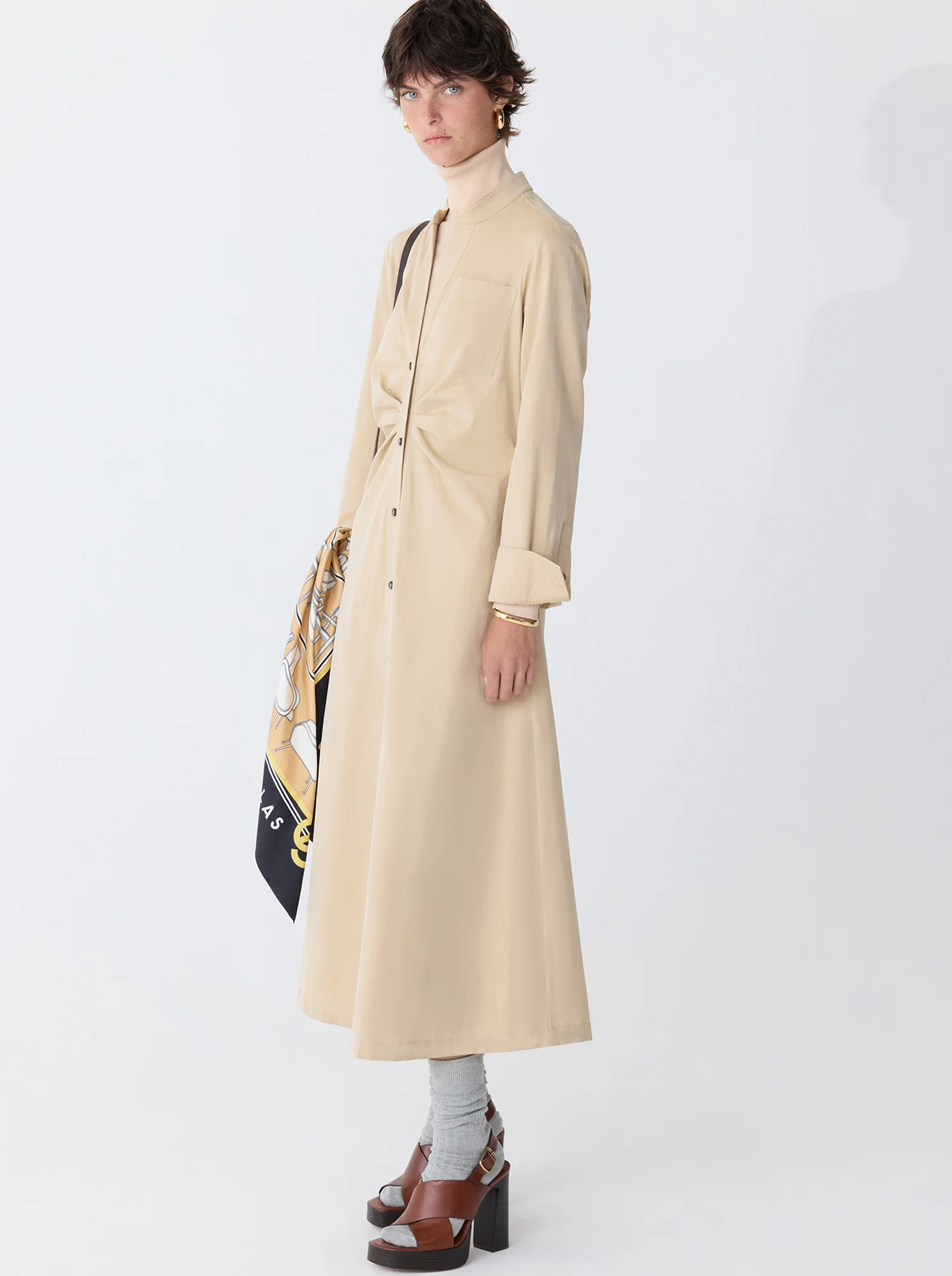 GENNY Longsleeve Shirt dress Pale Camel - Image 3