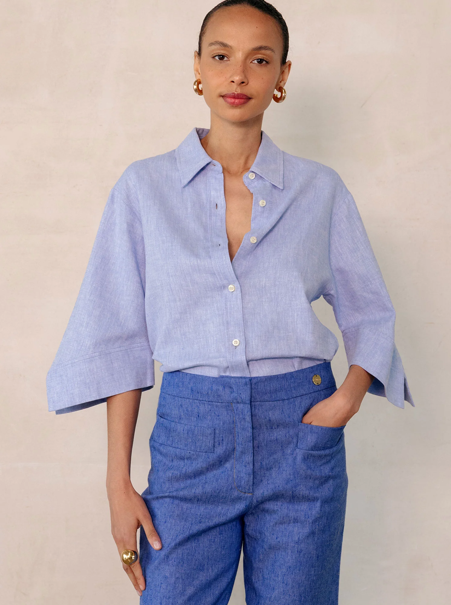 GEORGIE Flare sleeve shirt Pale blue - Image 3
