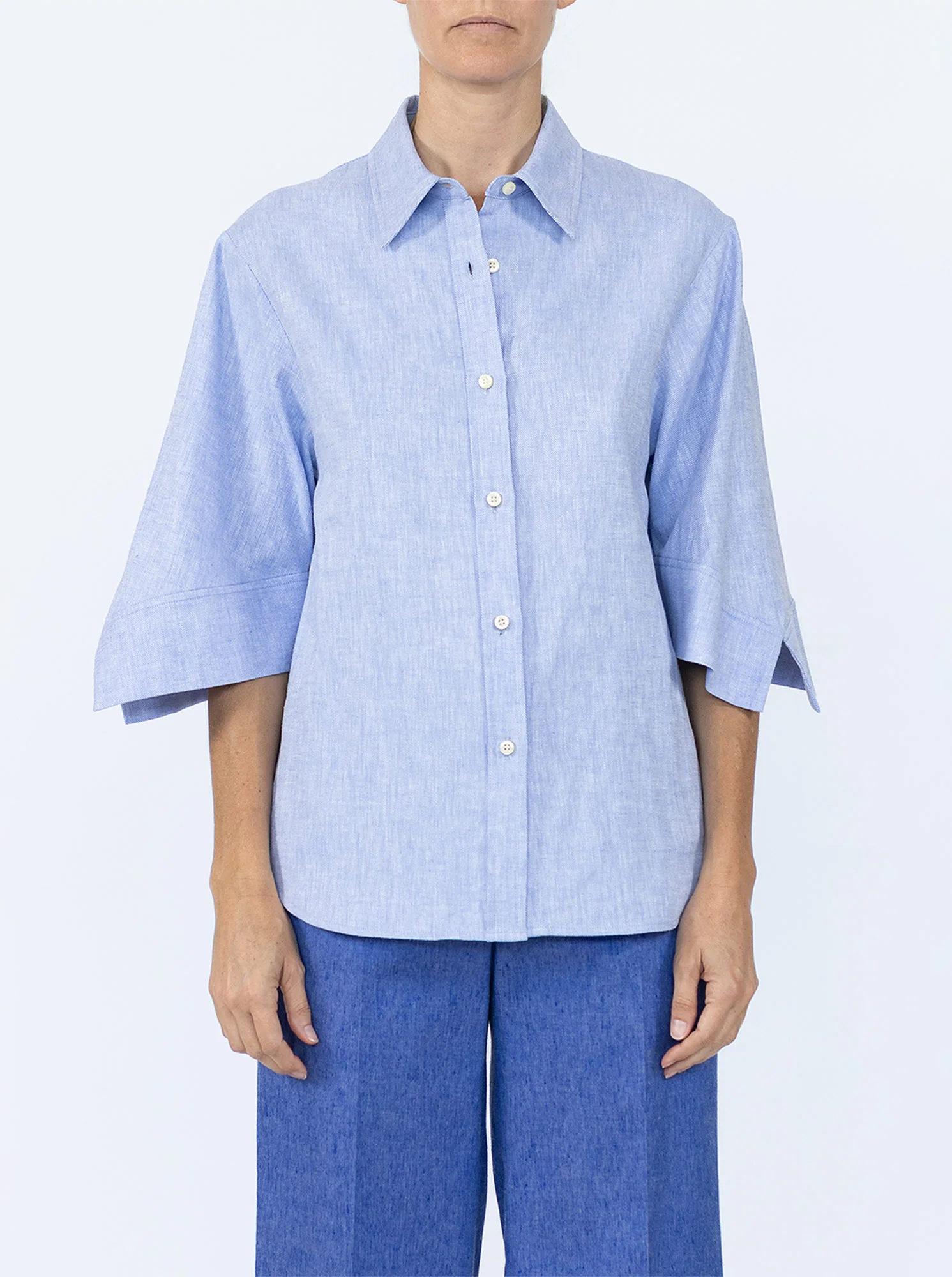 GEORGIE Flare sleeve shirt Pale blue - Image 4