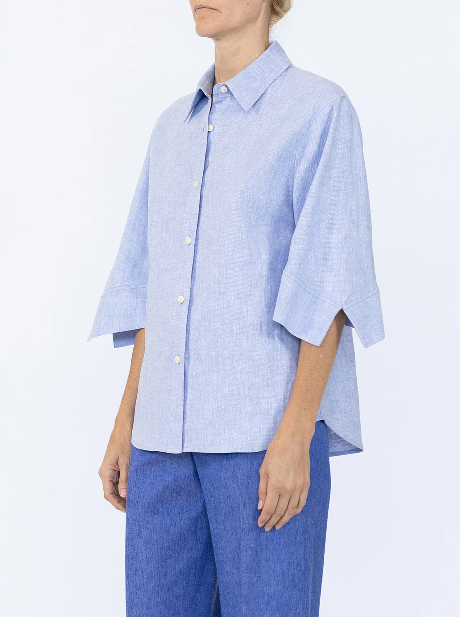 GEORGIE Flare sleeve shirt Pale blue - Image 5