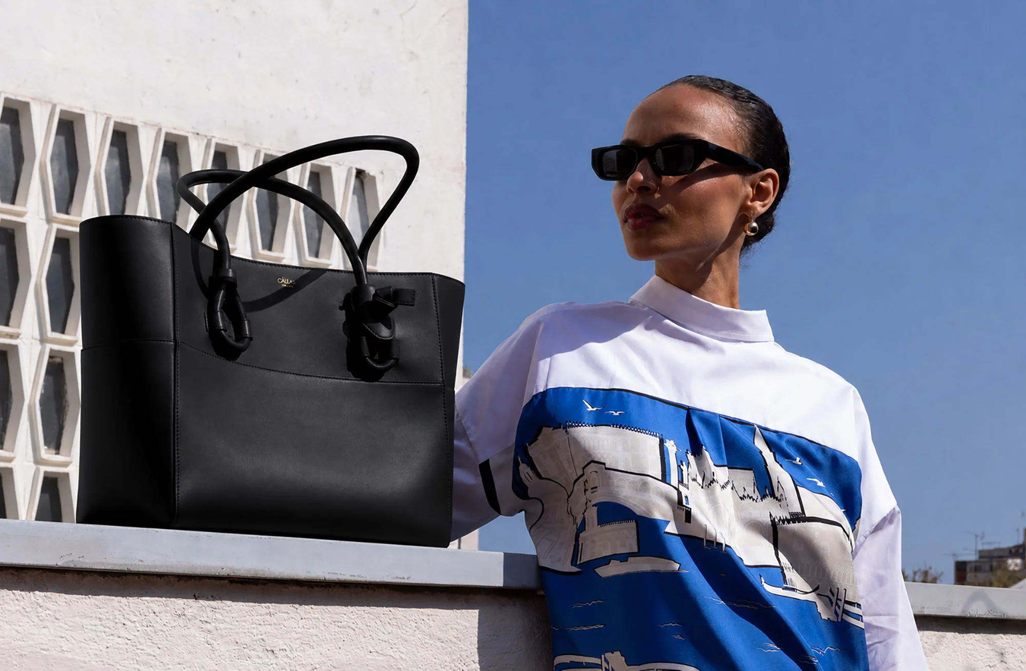 GINA Leather tote bag Black - Image 3