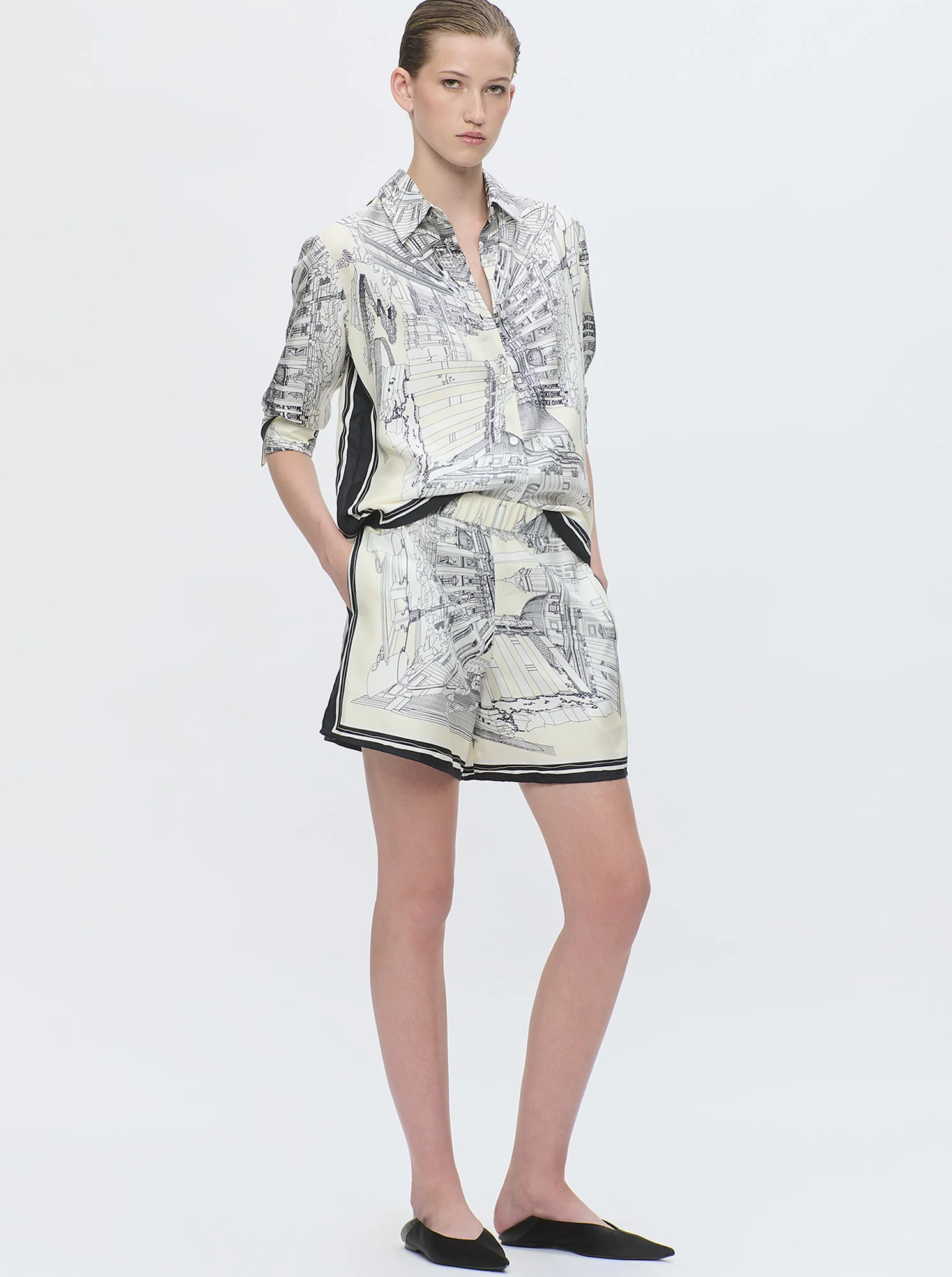 JUVIA Rome silk print shorts White - Image 2