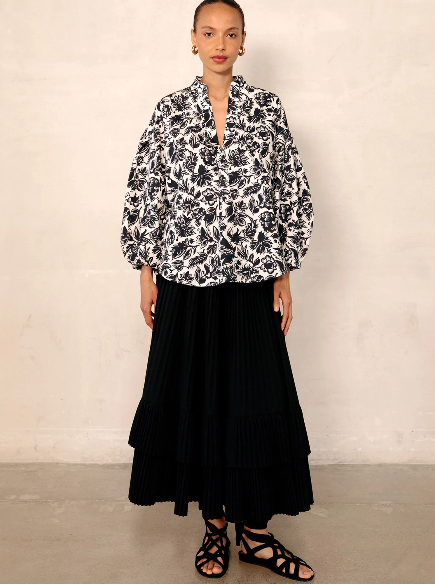 KEATON Shirt with lantern sleeves Black/White