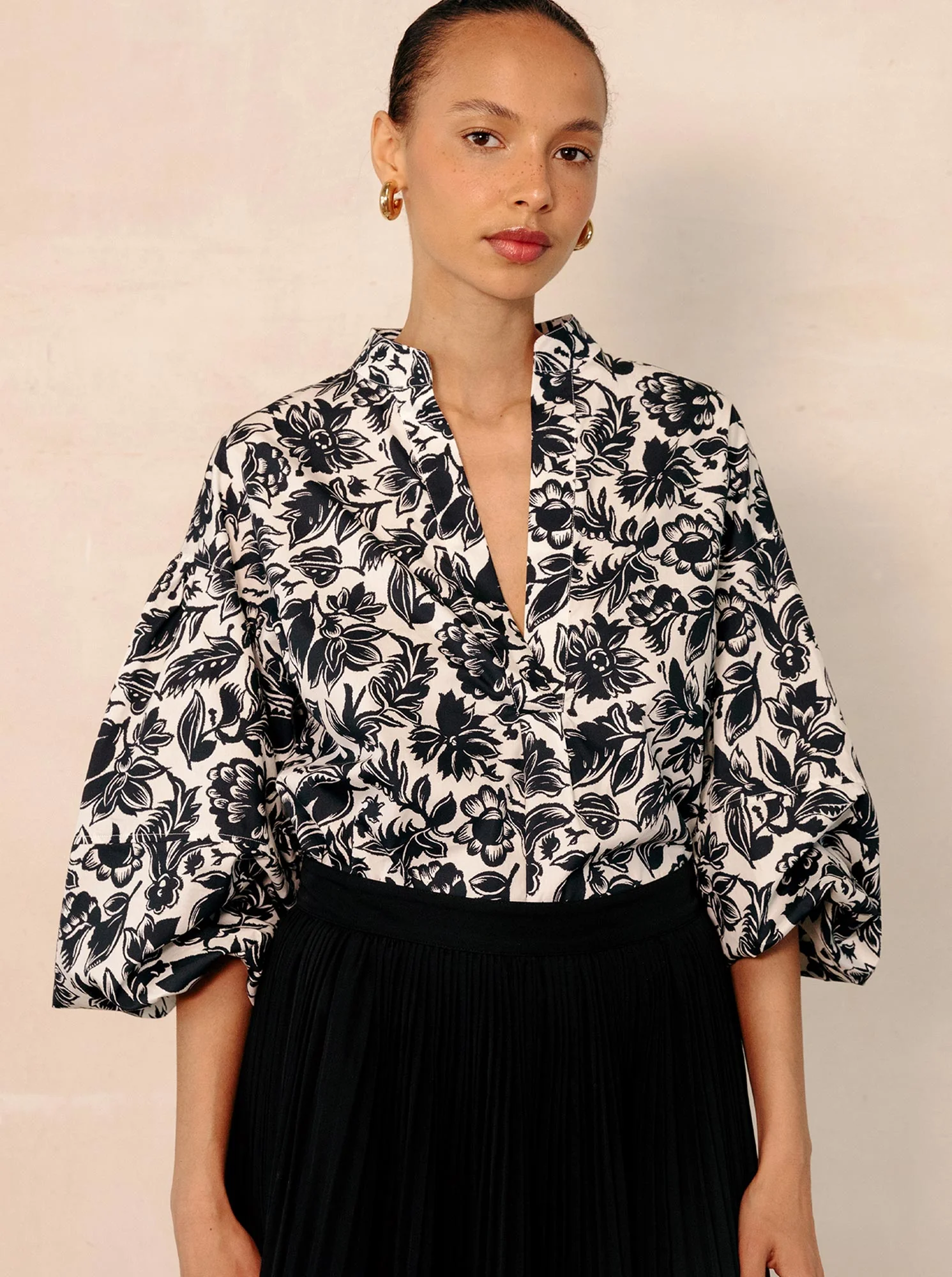 KEATON Shirt with lantern sleeves Black/White - Image 2