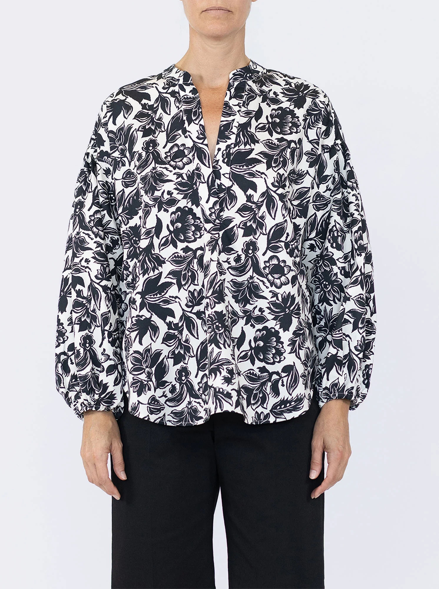 KEATON Shirt with lantern sleeves Black/White - Image 4