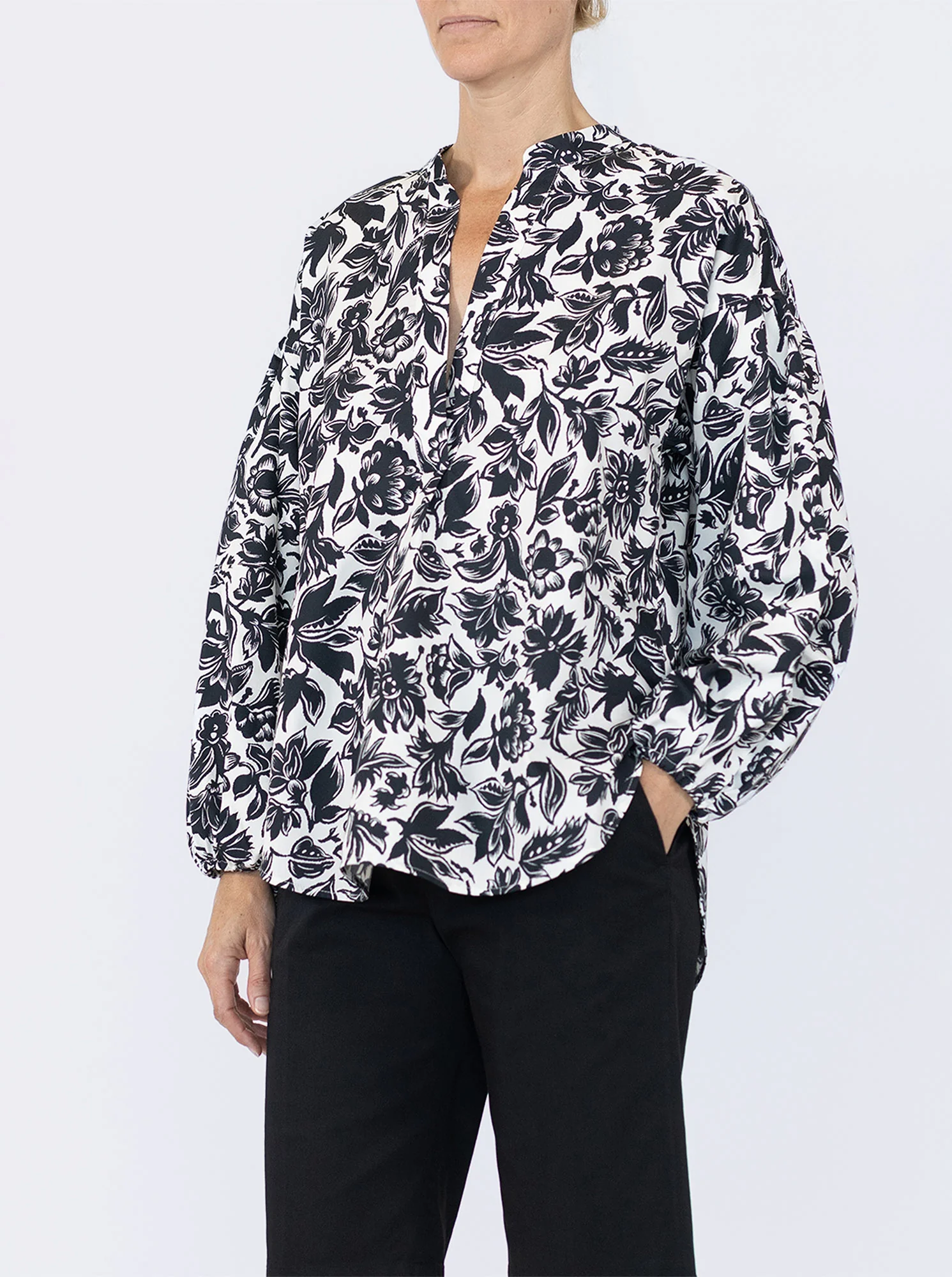 KEATON Shirt with lantern sleeves Black/White - Image 5