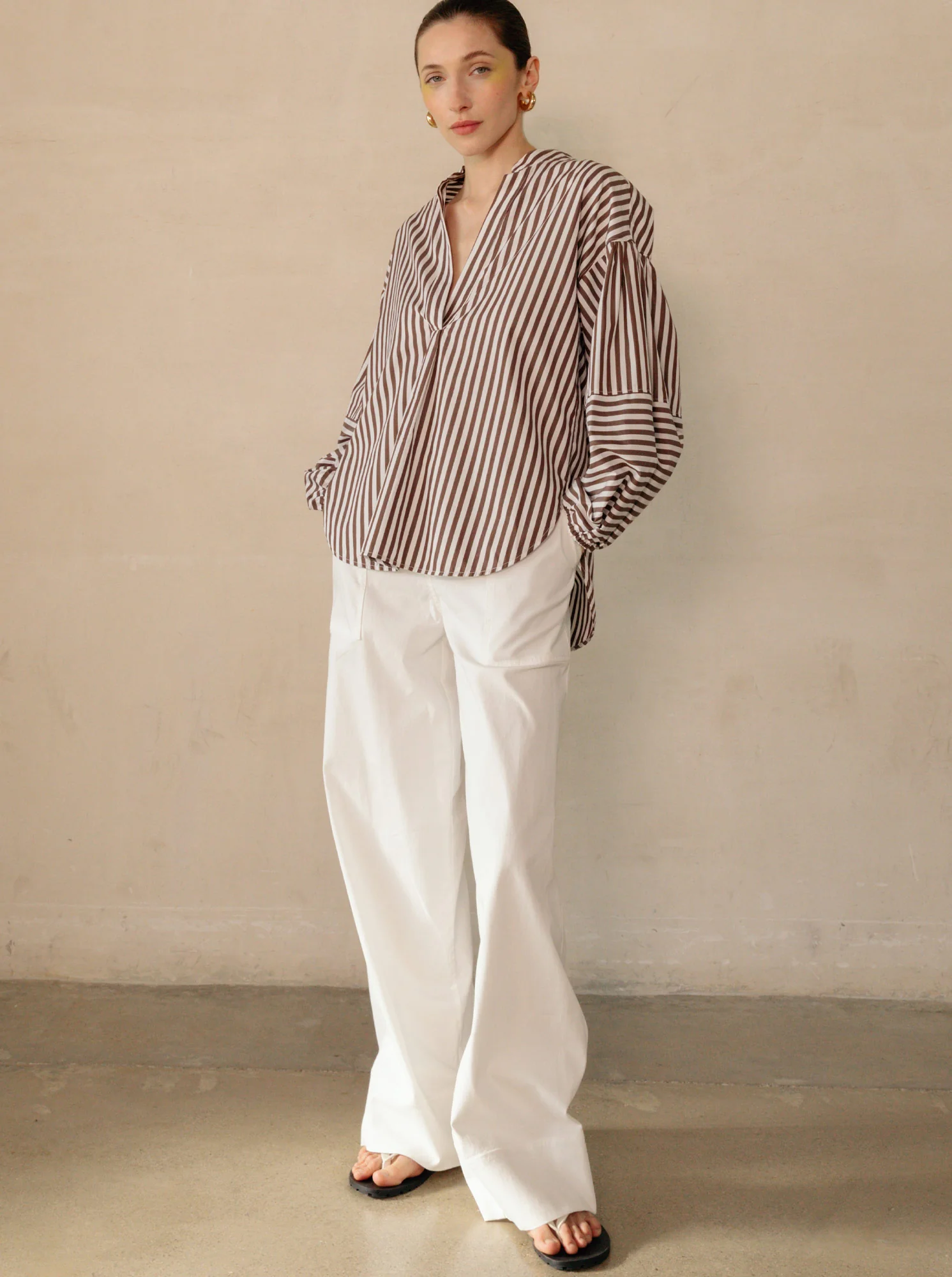KEATON Shirt with lantern sleeves Brown/White