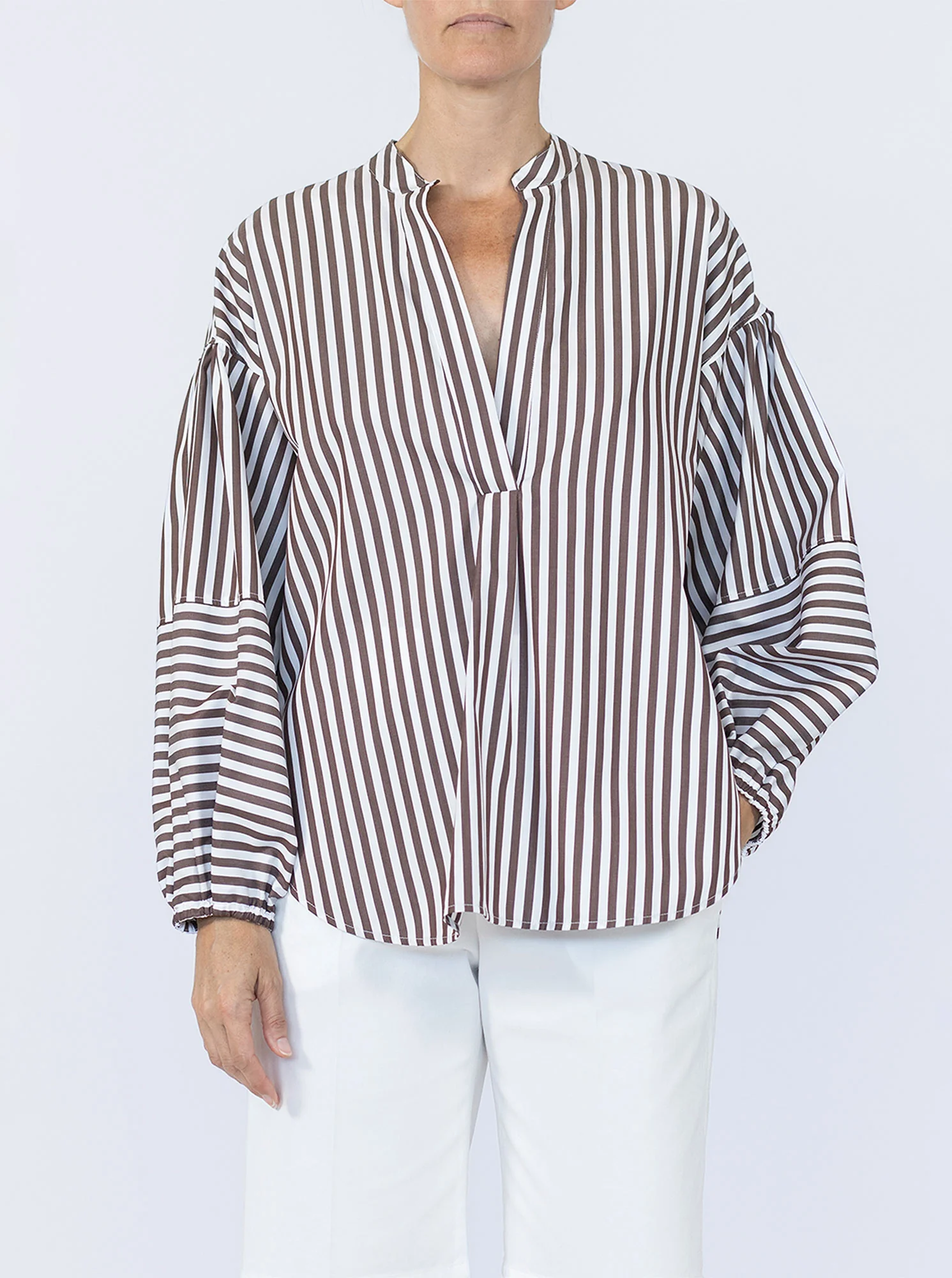 KEATON Shirt with lantern sleeves Brown/White - Image 3
