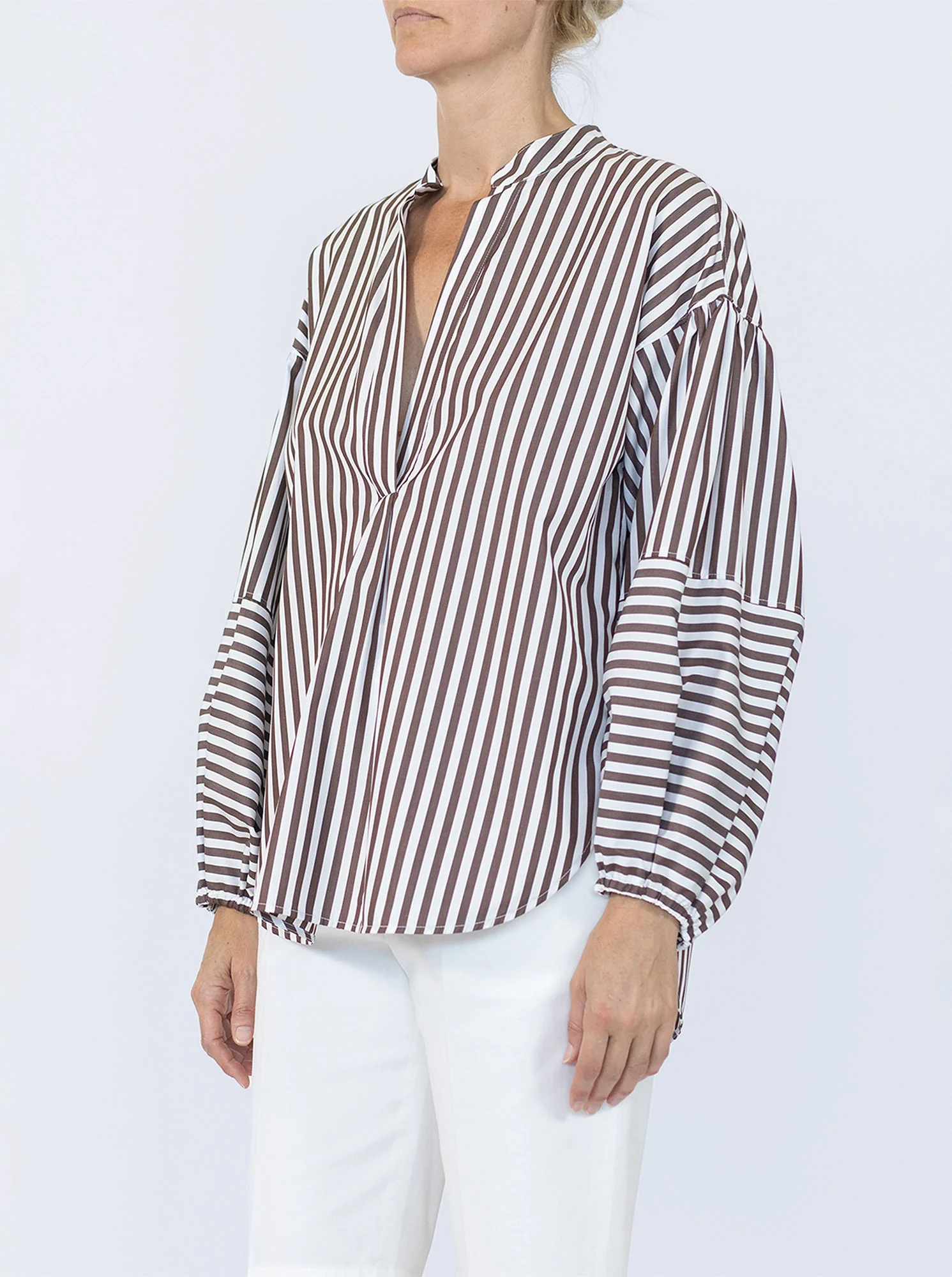 KEATON Shirt with lantern sleeves Brown/White - Image 4