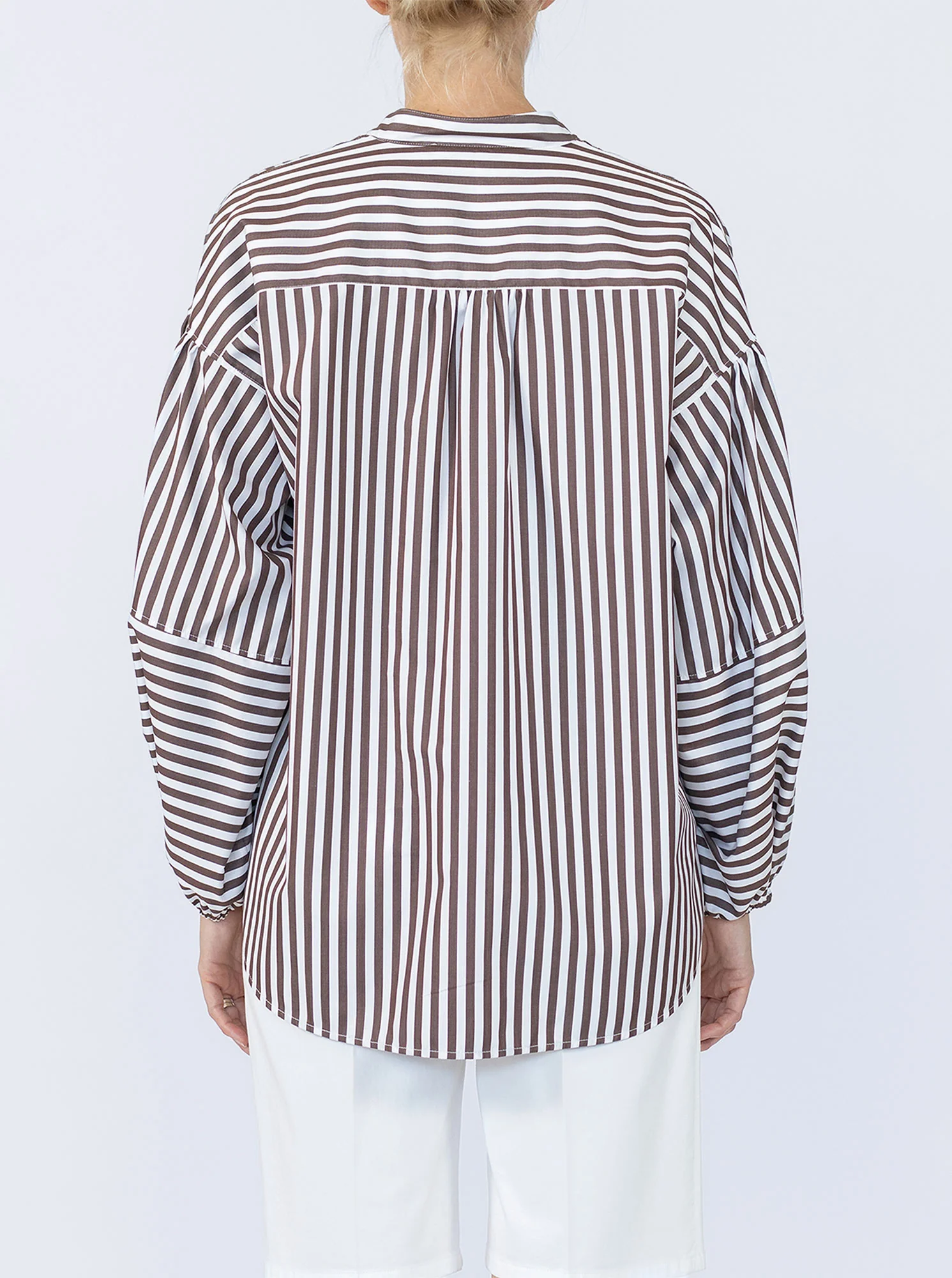 KEATON Shirt with lantern sleeves Brown/White - Image 5