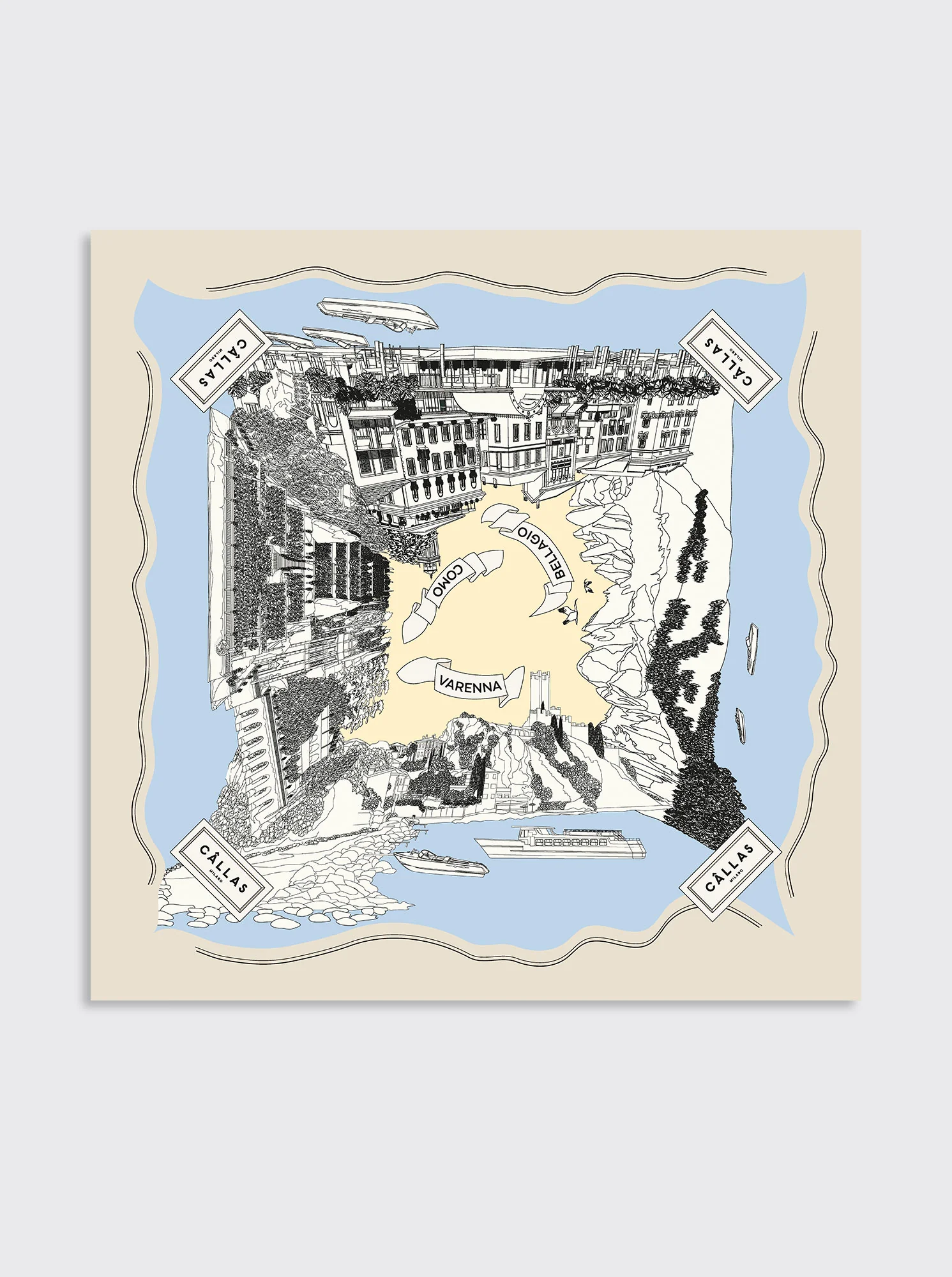 LAKE COMO Silk Scarf in Cream