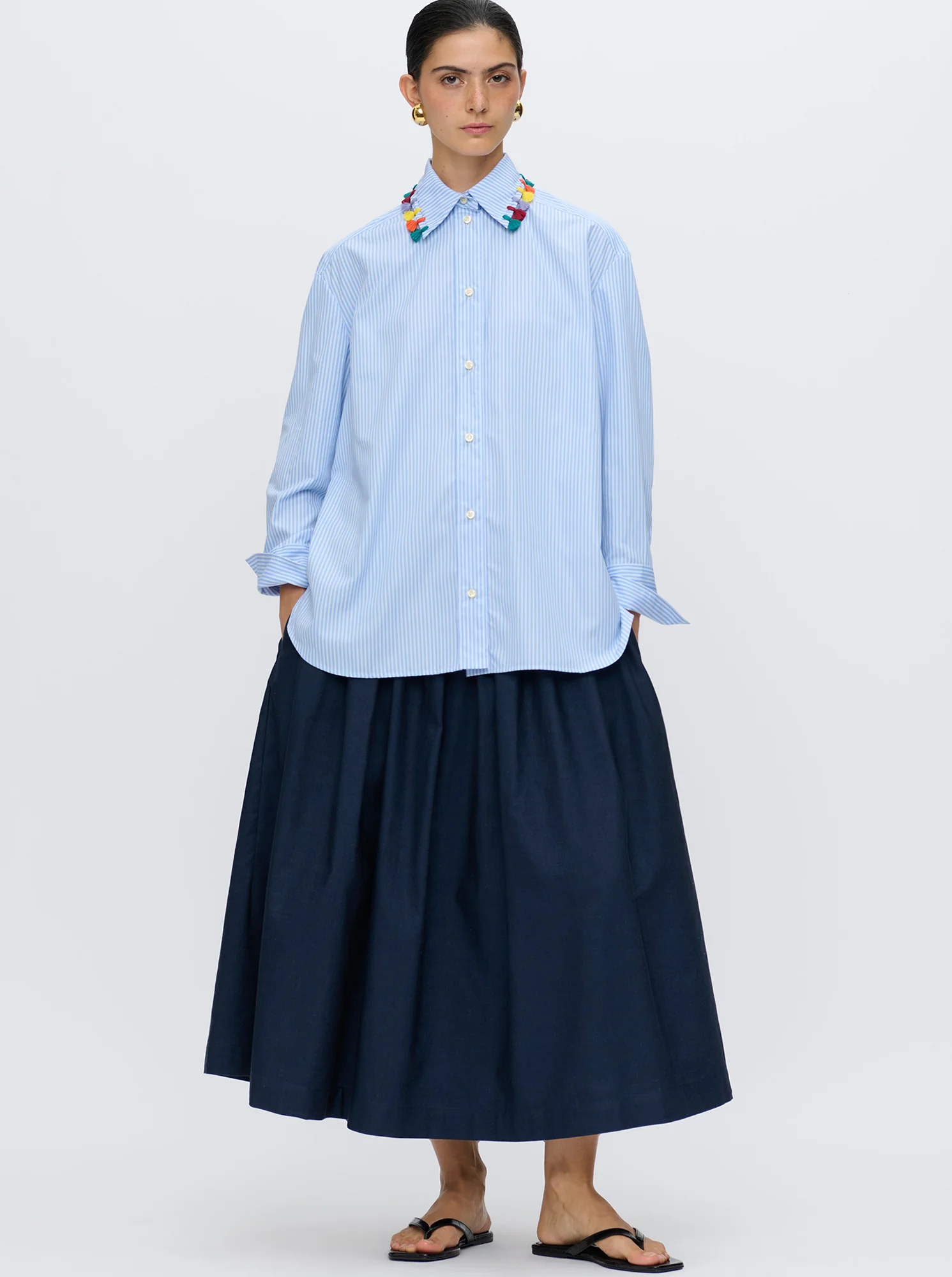 LYN Tassel collar shirt Pale Blue - Image 3