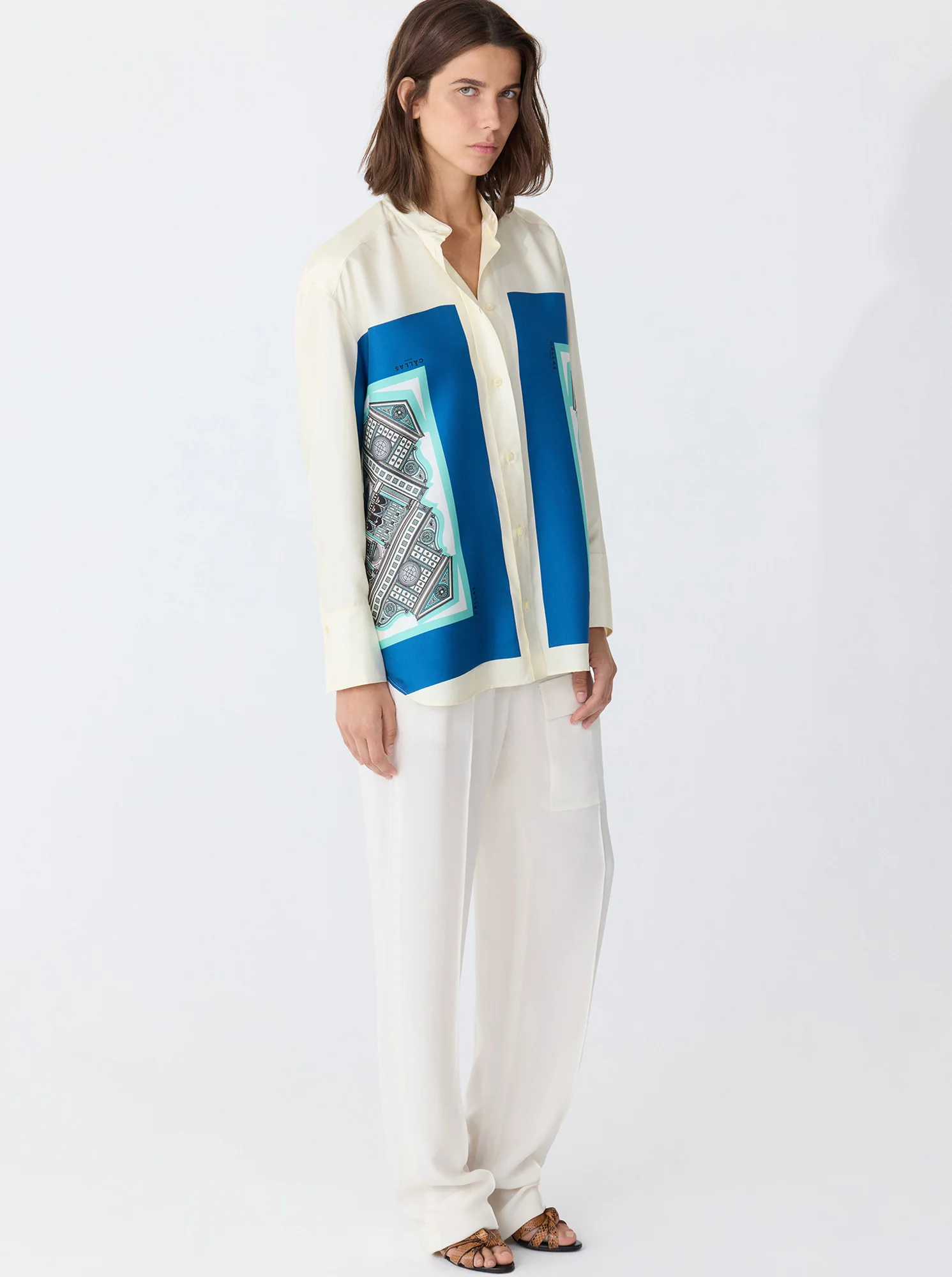 LYN Scarf Print Shirt Turquoise / Navy - Image 3