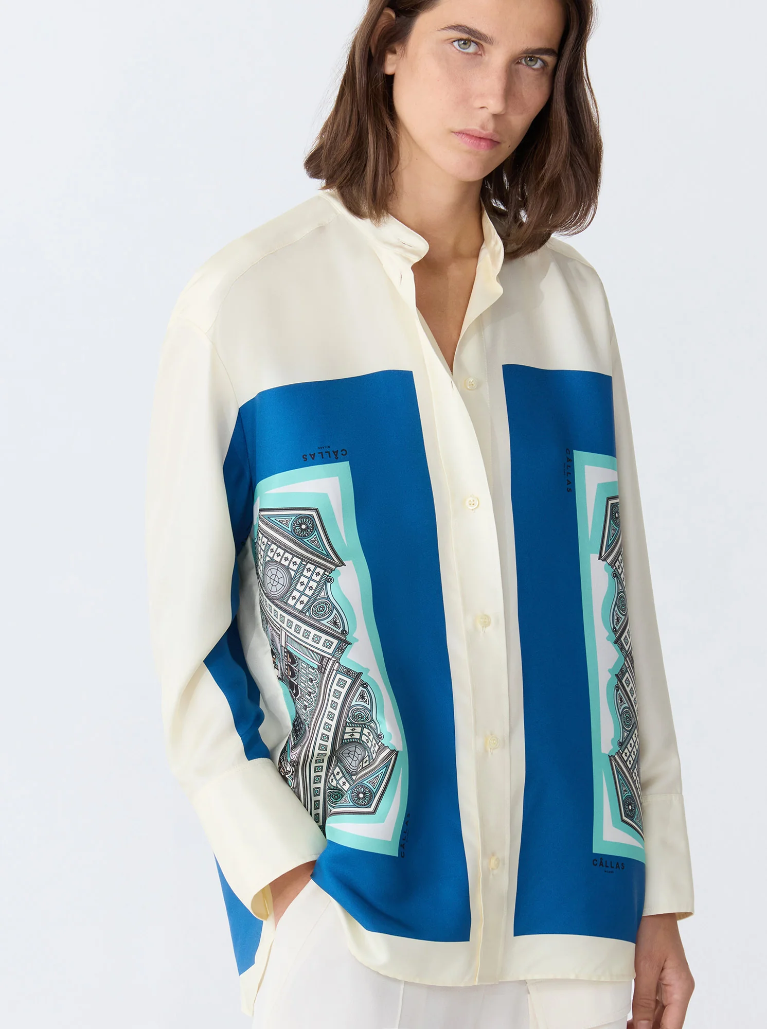LYN Scarf Print Shirt Turquoise / Navy - Image 5