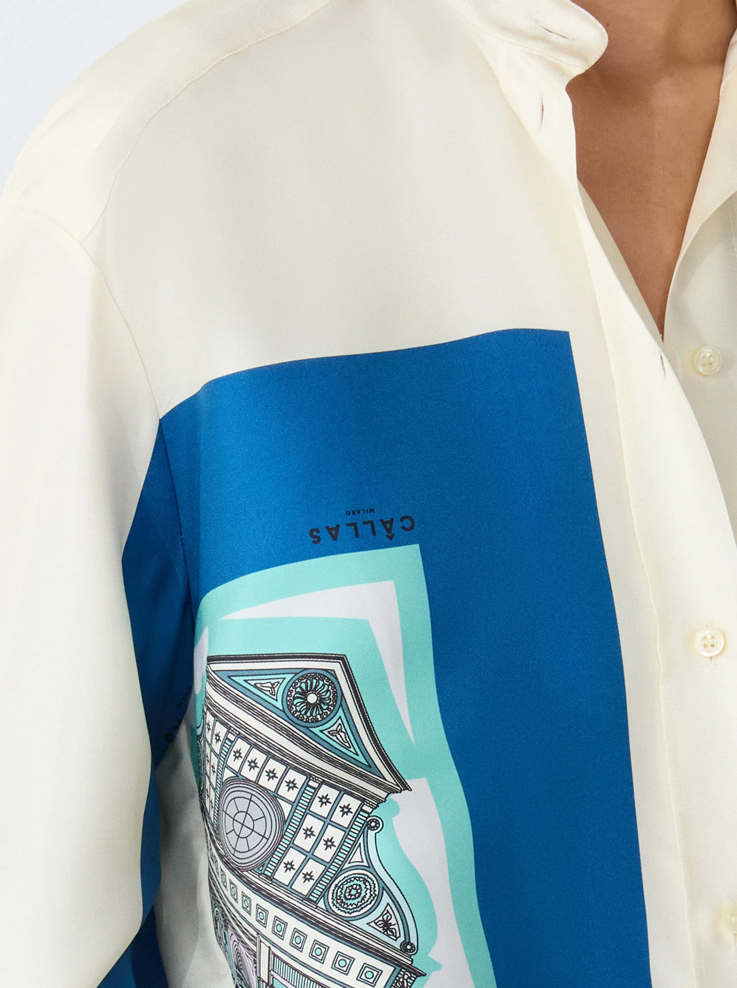 LYN Scarf Print Shirt Turquoise / Navy - Image 6