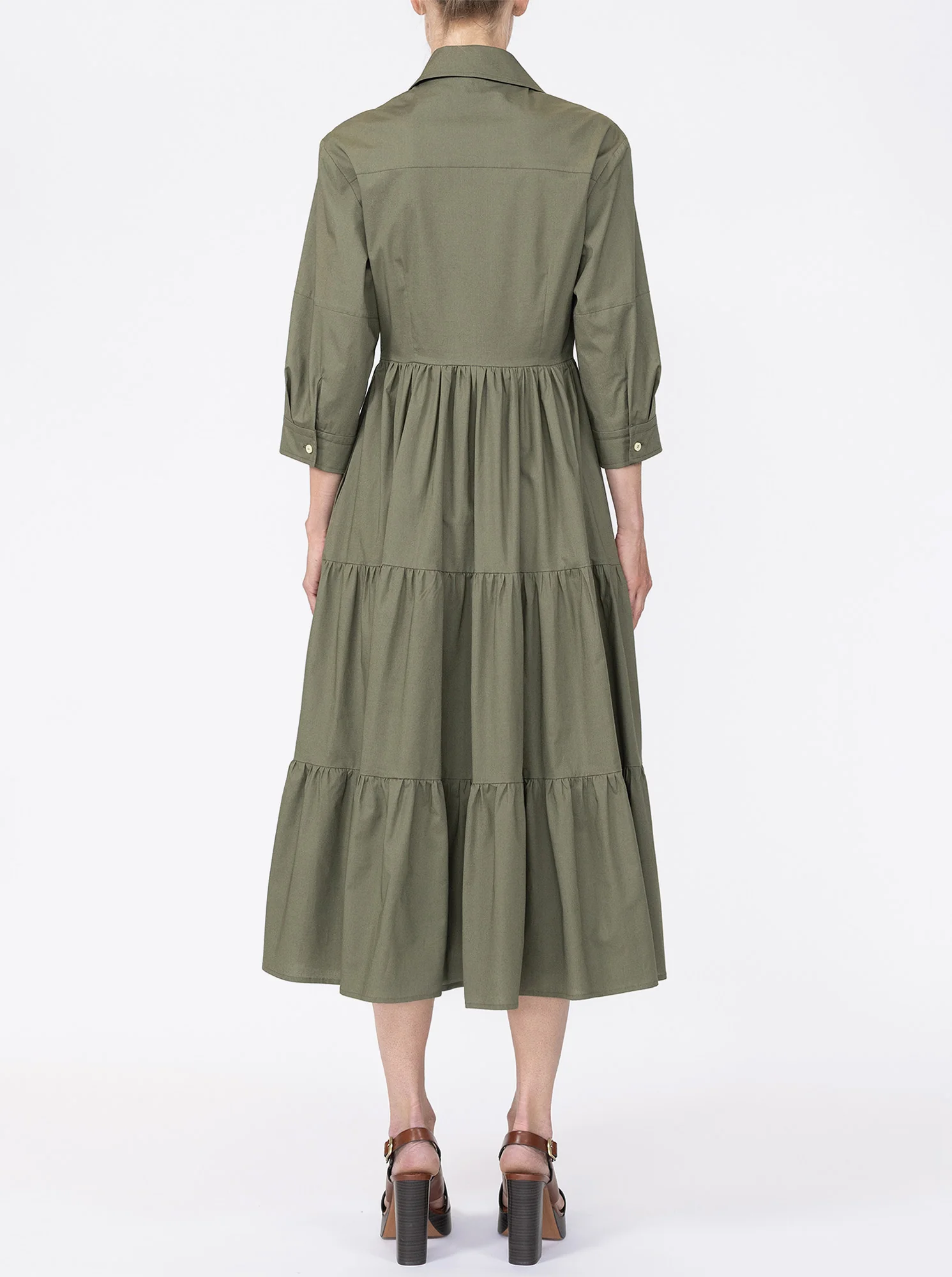MARSEILLE Tiered shirtdress Olive - Image 3