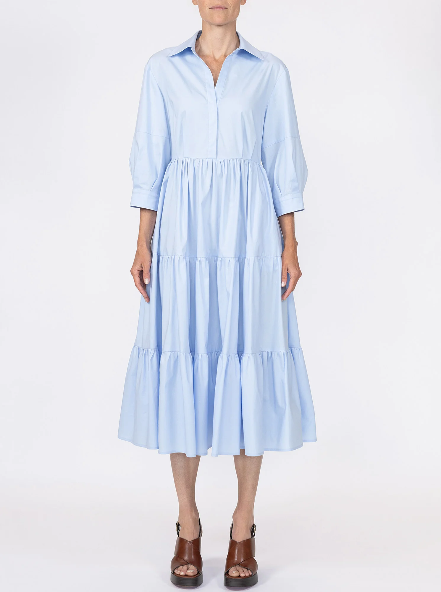 MARSEILLE Tiered shirtdress Pale Blue - Image 3