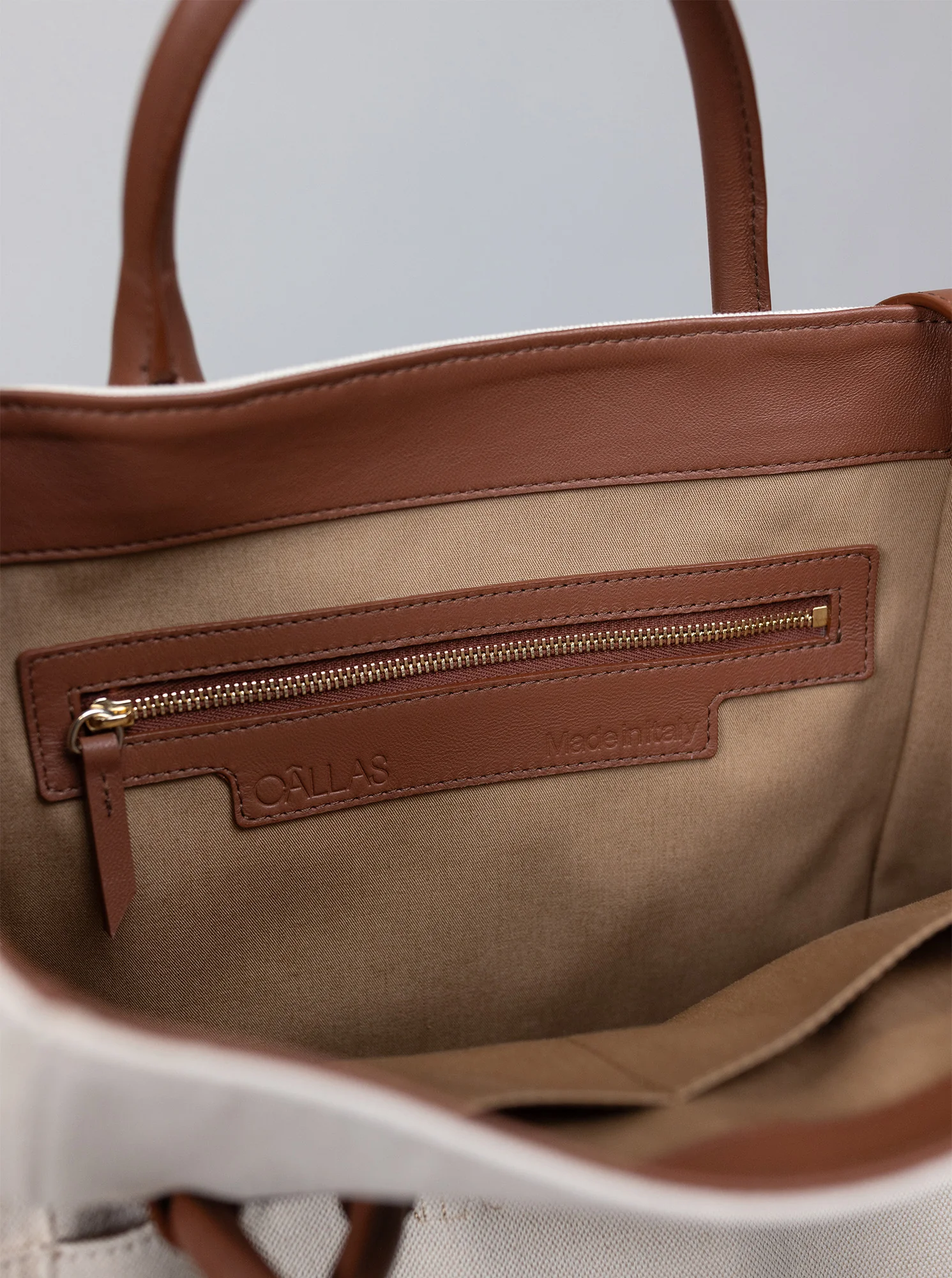 PIA Leather/canvas tote bag Brandy - Image 5