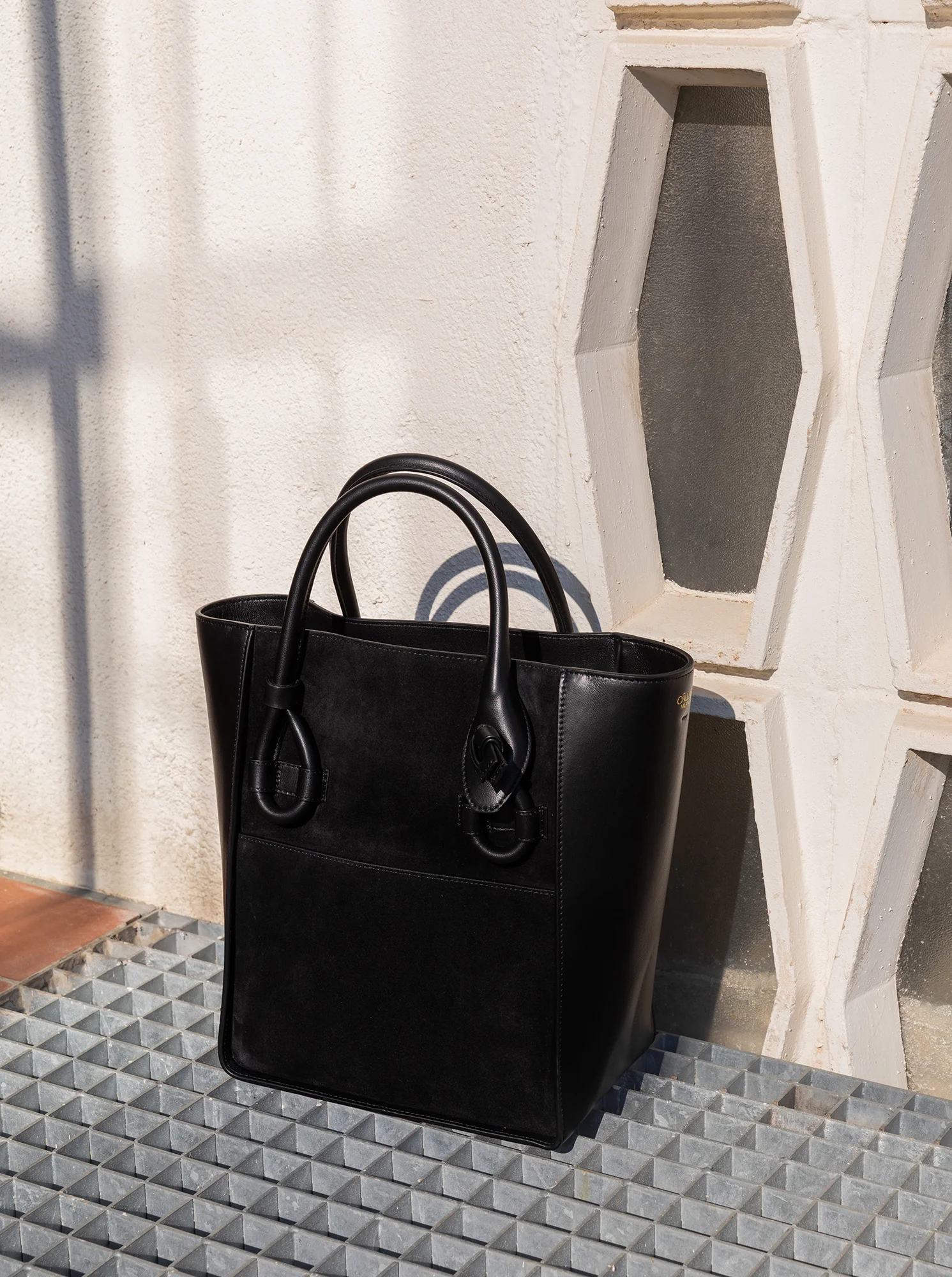 PIA Suede/leather Tote Bag Black - Image 4