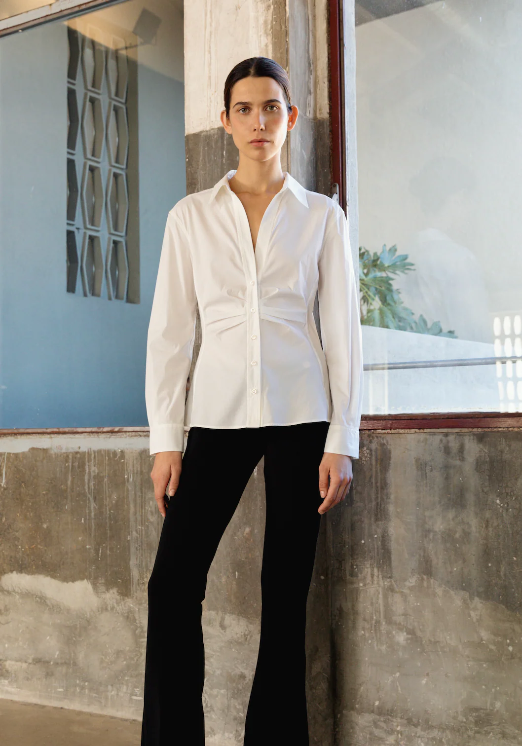 SAVILE Stretch Poplin Shirt White - Image 3