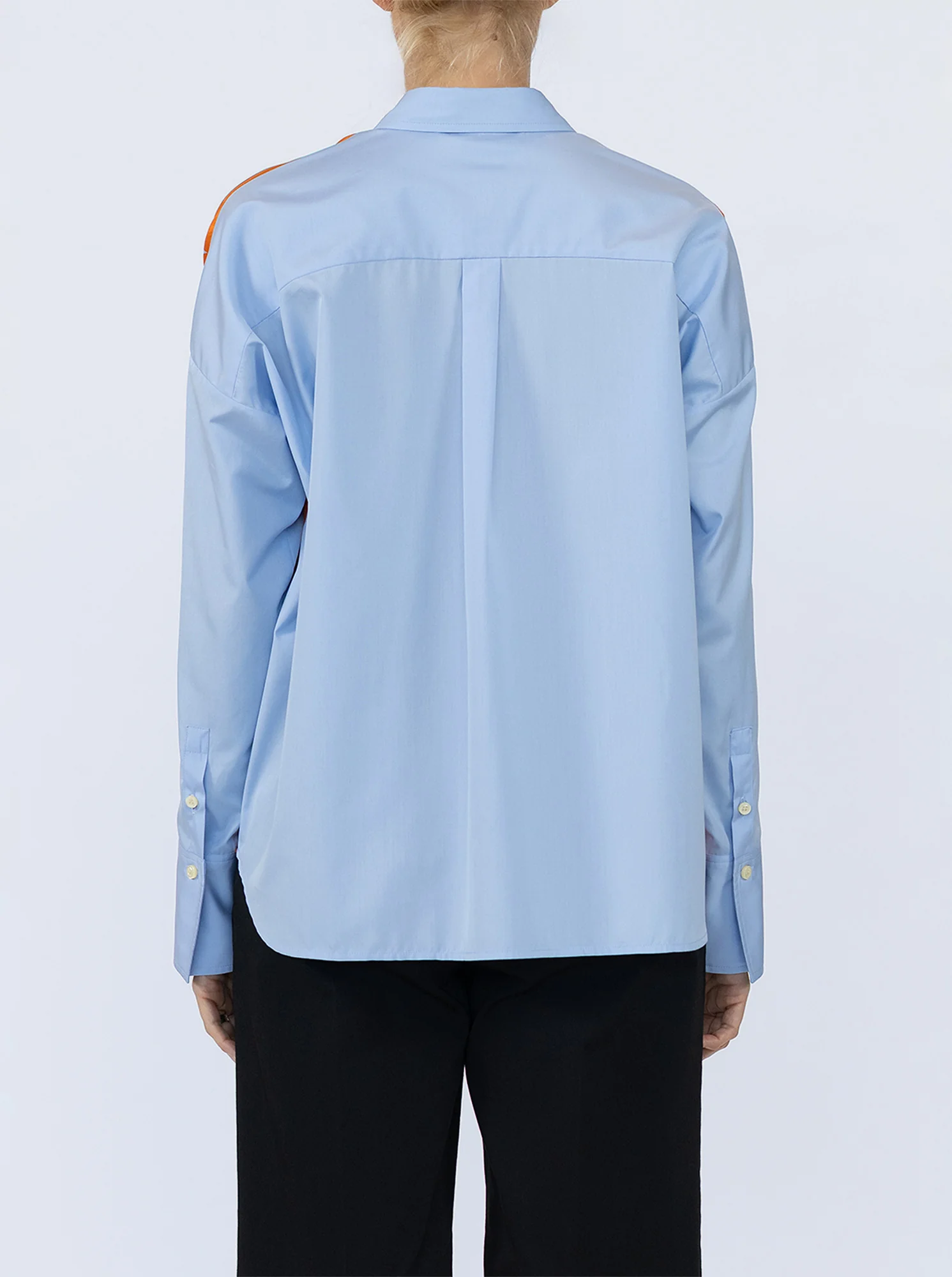 SIRENE Silk scarf front shirt Pale Blue/Orange - Image 4