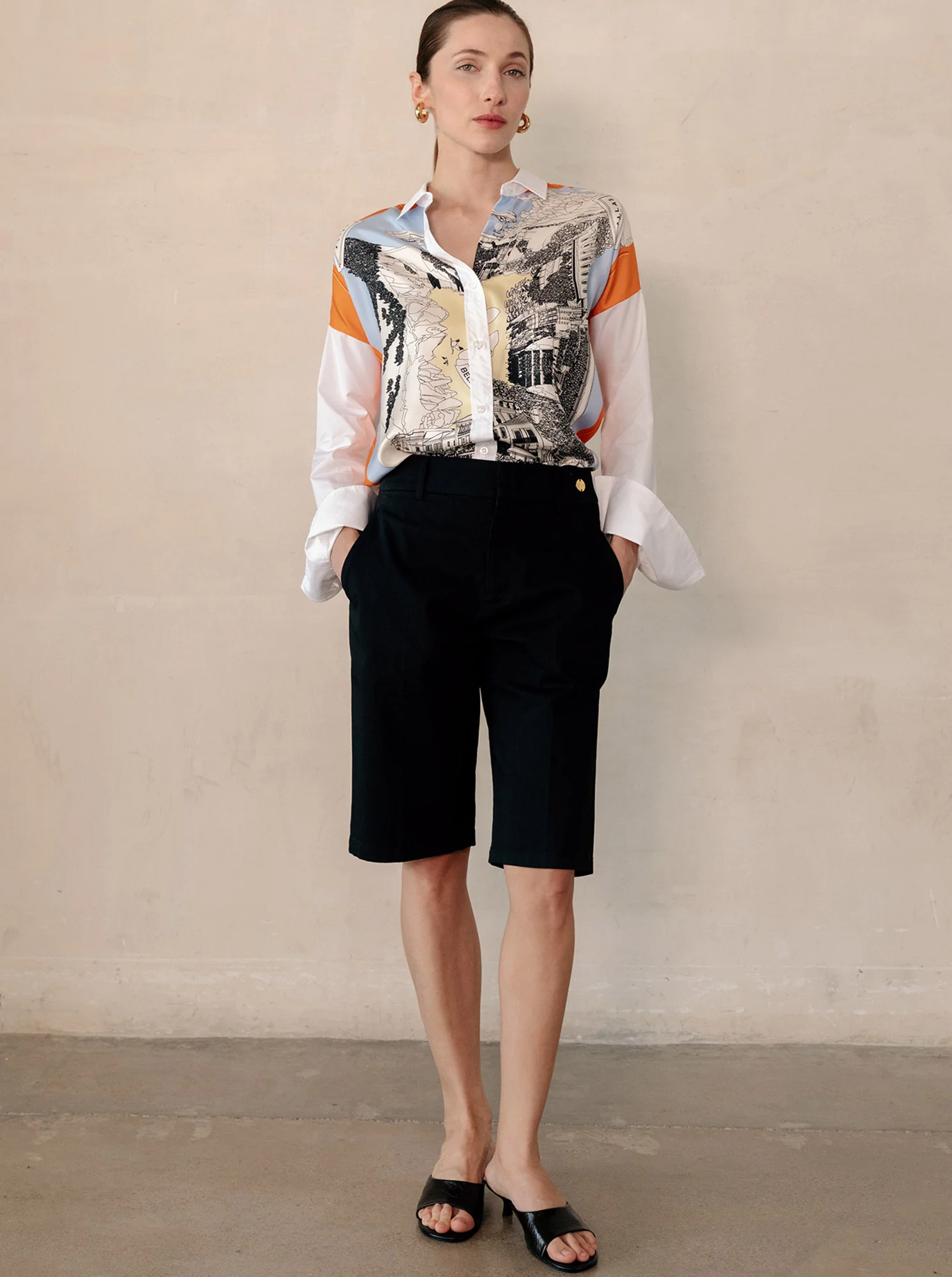 SIRENE Silk scarf front shirt White/Orange - Image 3