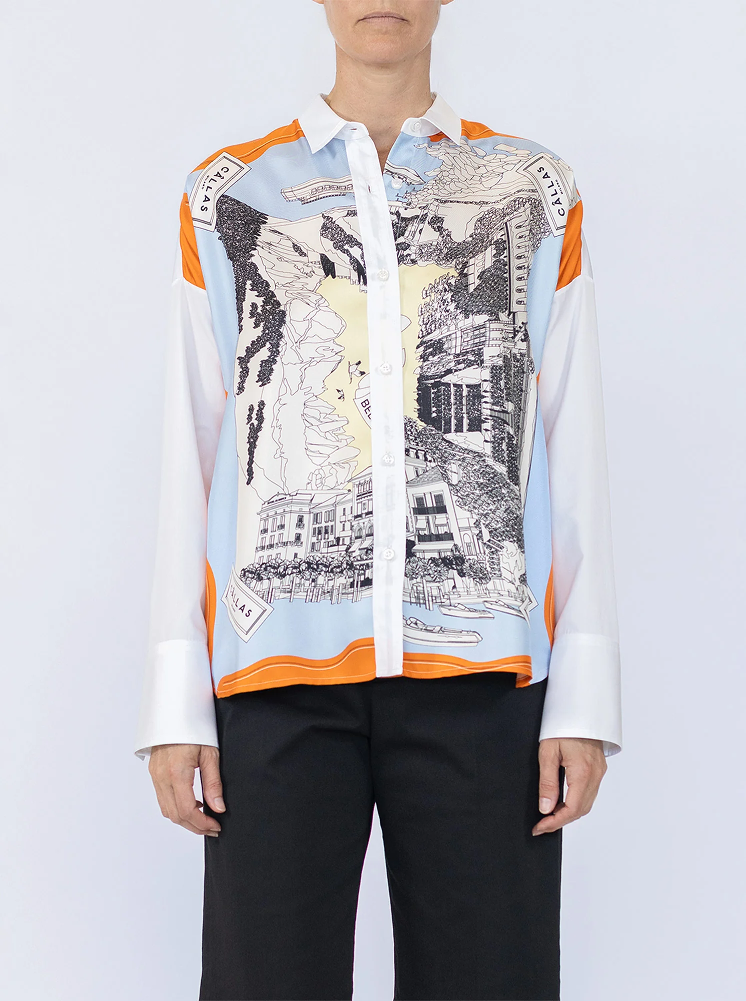 SIRENE Silk scarf front shirt White/Orange - Image 4