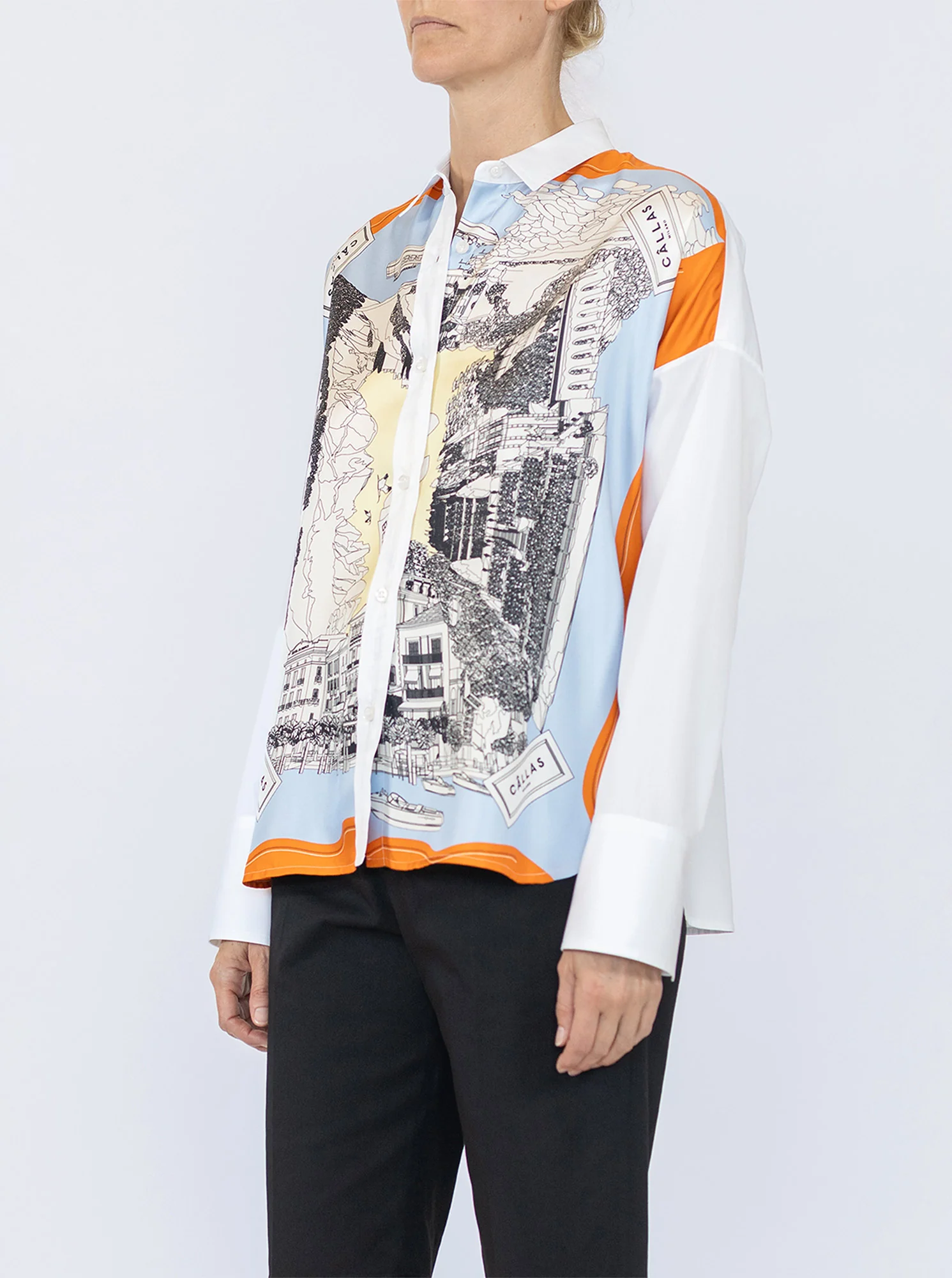SIRENE Silk scarf front shirt White/Orange - Image 5